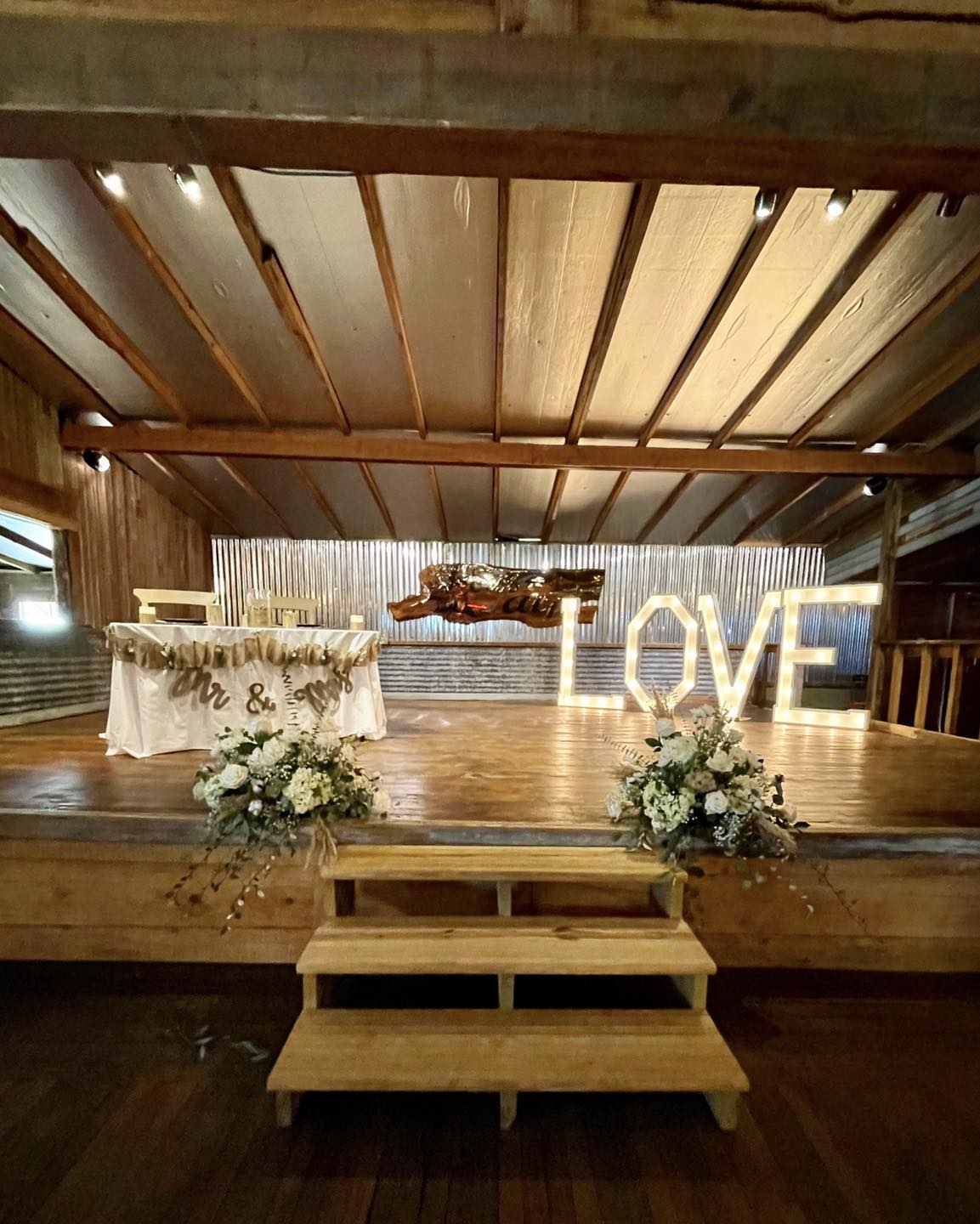 bride and grooms wedding reception table on stage